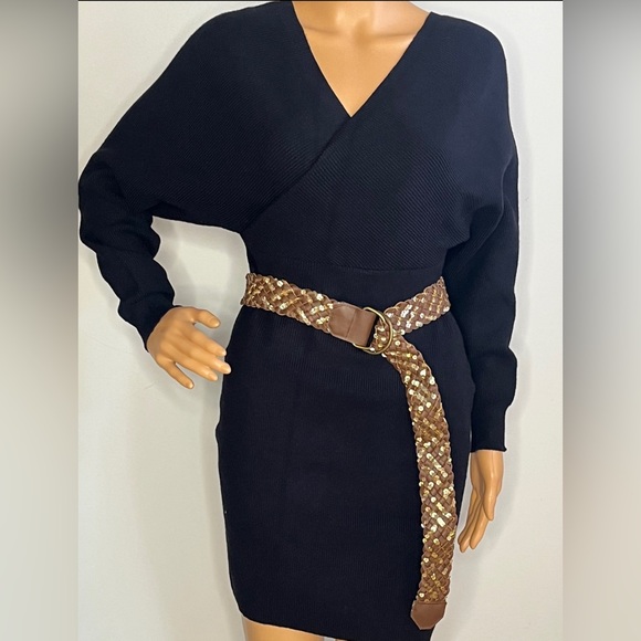 Vintage Y2K Brown Braided Gold Sequins Wide D Ring Belt - Picture 7 of 7